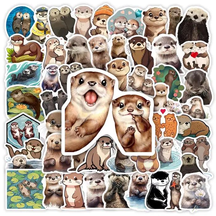 Autocollants de loutre aquarelle mignons, autocollants artistiques Clipart, jouets cadeaux pour ordi