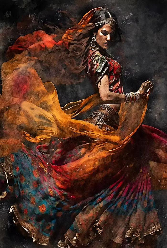 Affiche de danse folklorique indienne pour femme, peinture sur toile de filles ethniques, images d'a