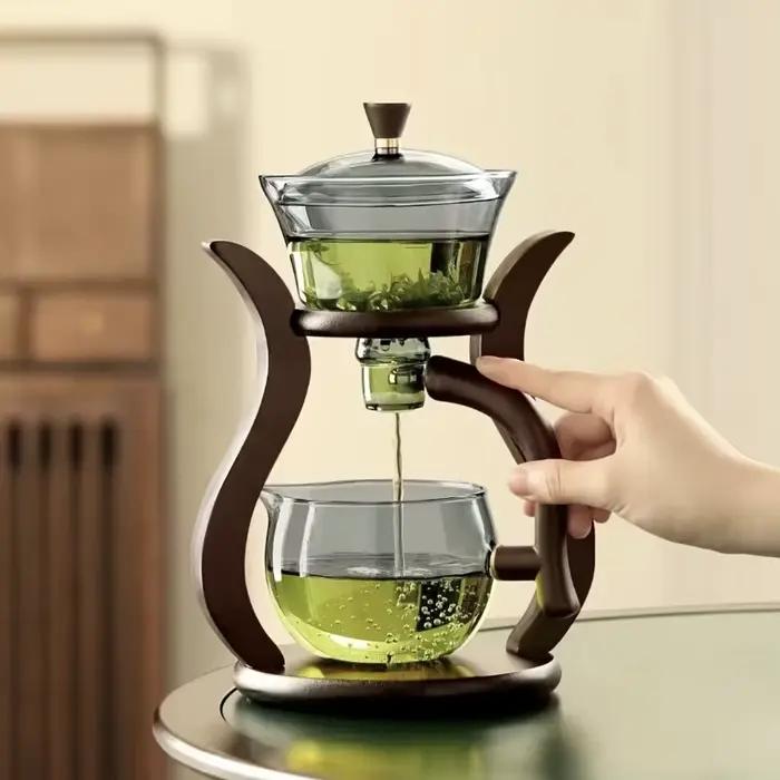 Paresseux Kung Fu service à thé en verre semi-automatique goutte à goutte avec infuseur ensemble de 