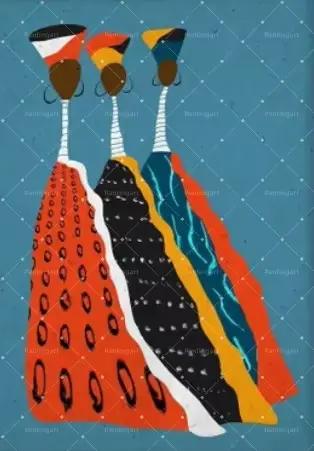 Peinture sur toile abstraite géométrique, masque africain, art populaire, arbre baobab et femmes tri