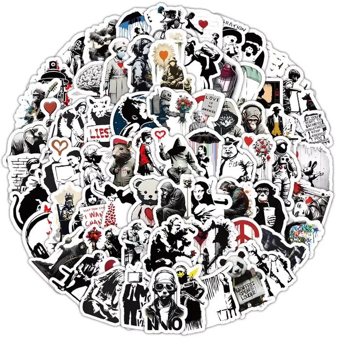 100 autocollants Banksy Art Graffiti DIY créatifs pour skateboard, tasse, valise, ordinateur, réfrig