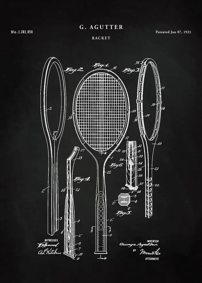 Affiches et imprimés de brevet de raquette Vintage 1921, peinture sur toile de Tennis rétro, tableau