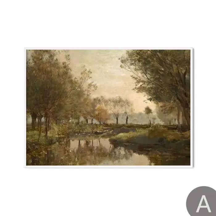 Peinture à l'huile de paysage de montagnes vintage américaines, impression d'art de fleur, toile de 