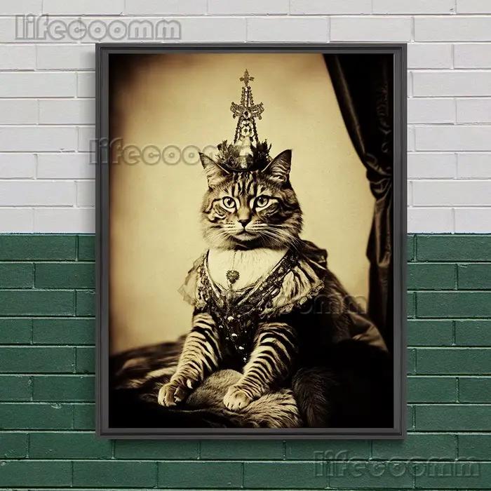 Peinture sur toile d'art mural antique de chat noir de sorcière de chat, affiche d'animal occulte go