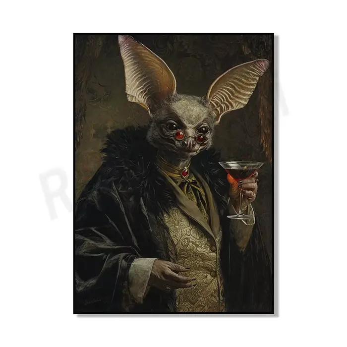 Art gothique chauve-souris, impression de martini, décoration de vampire de renaissance baroque rétr