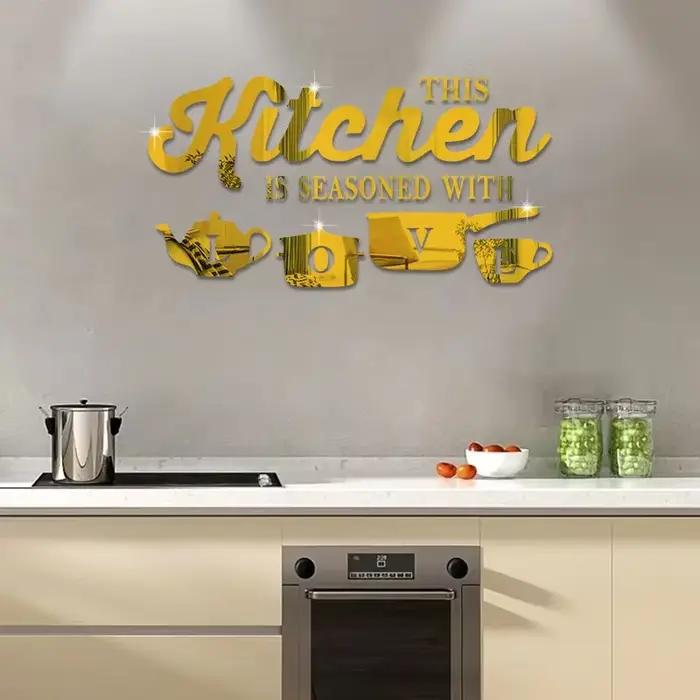 Autocollants muraux pour café, décoratifs pour cuisine, autocollants miroir en acrylique, autocollan