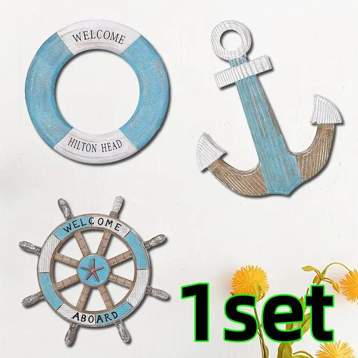 1 ensemble de décorations murales nautiques en bois sur le thème de l'océan, comprenant des ancres, 