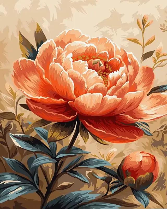 Peinture par numéros, tableaux décoratifs, peinture sur toile de pivoine en fleurs, pour adultes, co