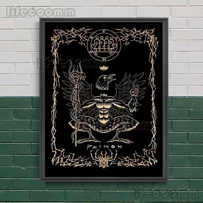 Asmod192.- Affiche sur toile décorative Astaroth Baphomet Beelzebub Paimon SAFArt, peinture d'art ré