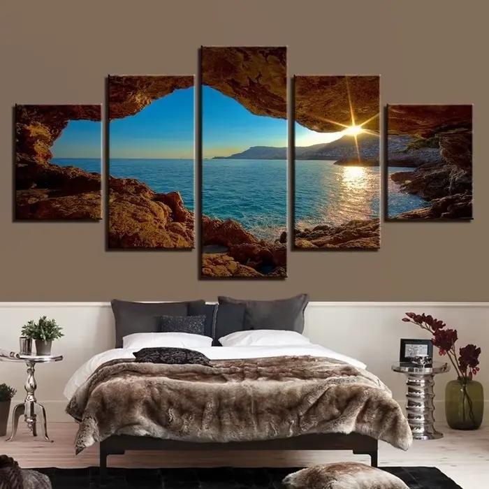 Peinture sur toile de paysage moderne, 5 pièces, tableau imprimé, décoration de maison, coucher de s