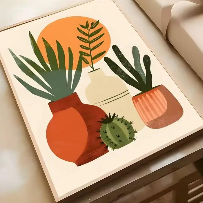 Affiche sur toile moderne avec motif de marché floral et de plantes, impressions murales abstraites 