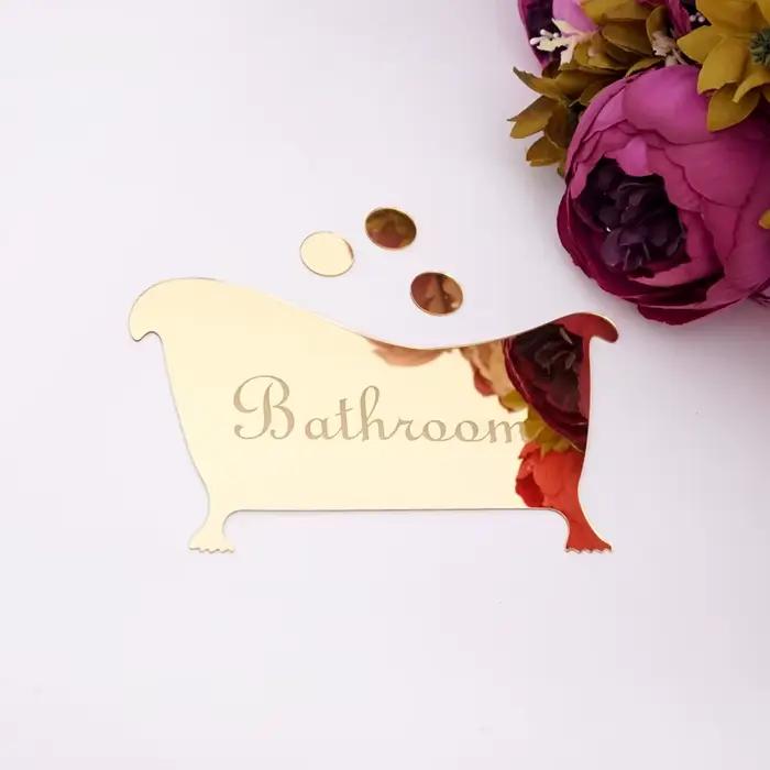Autocollant mural en acrylique pour porte de salle de bain, en forme de baignoire, étiquette d'entré