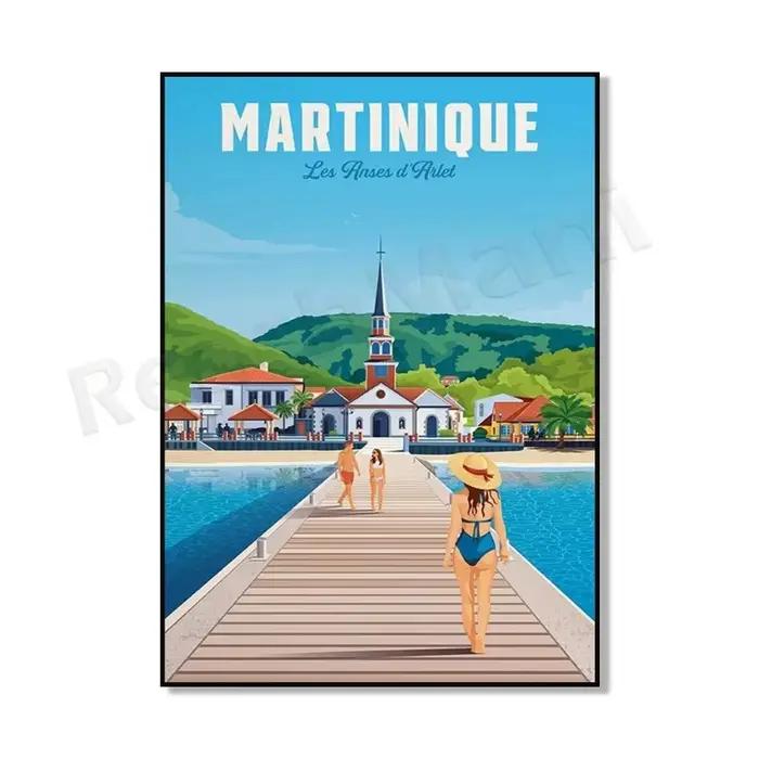 Affiche de voyage Guadeloupe Plages Mer des Caraïbes Martinique Indies Occidentales Vacances Art