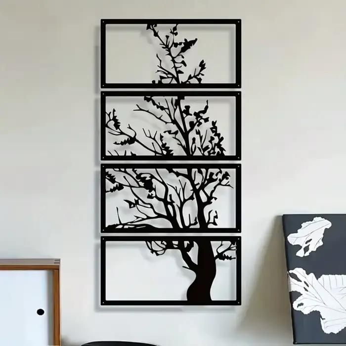 Décoration murale en métal noir Art déco, œuvre d'art suspendue de Silhouette d'arbre de vie, décora