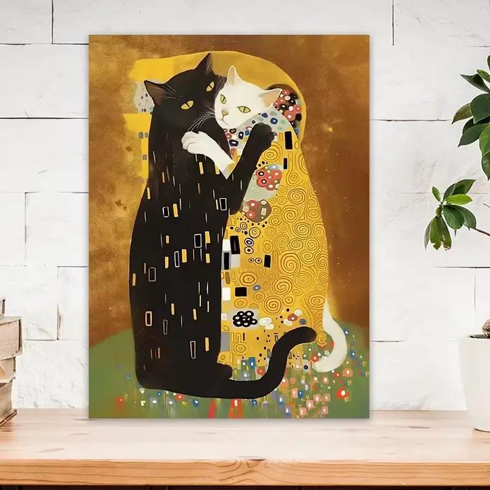 Impression murale créative et amusante de la Création d'Adam avec chat orange, décoration artistique