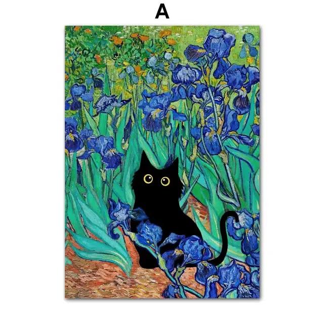 Toile d'art drôle Matisse Monet chat noir Van Gogh tournesols, affiches et imprimés, images murales 