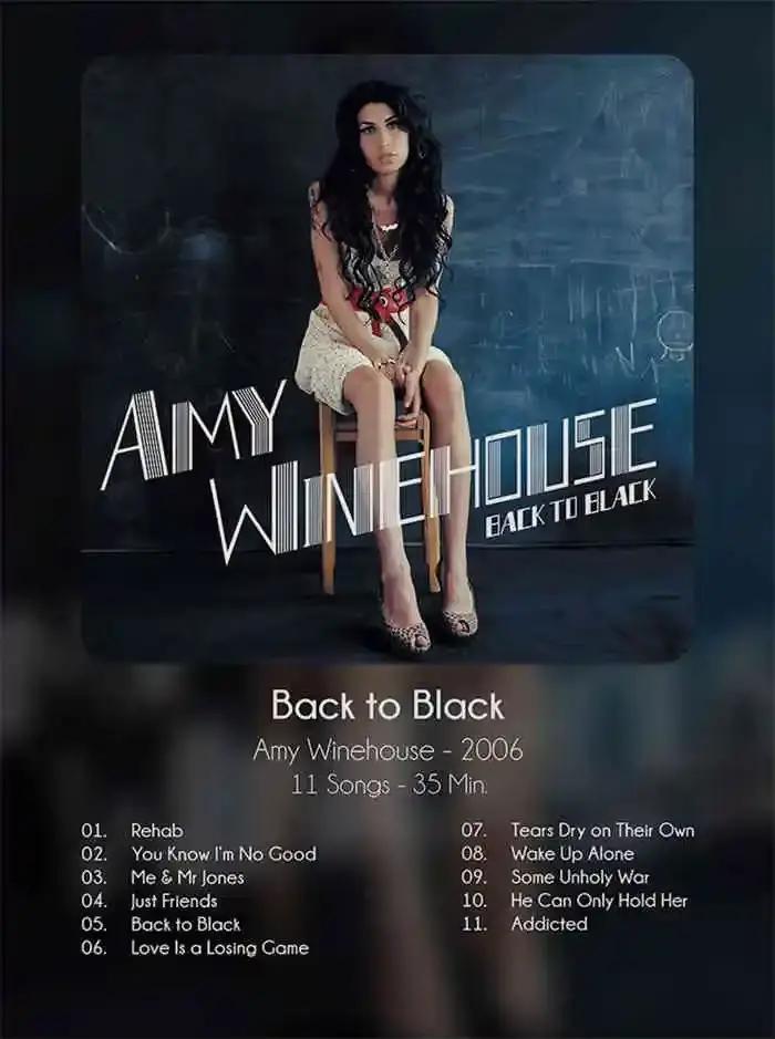 Couverture d'album de musique esthétique noir et blanc, affiches de chanteur Pop Amy Winehouse, imag