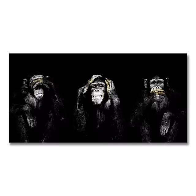 Impression sur toile amusante de trois singes, animaux, ne pas écouter, ne pas parler, ne pas voir, 