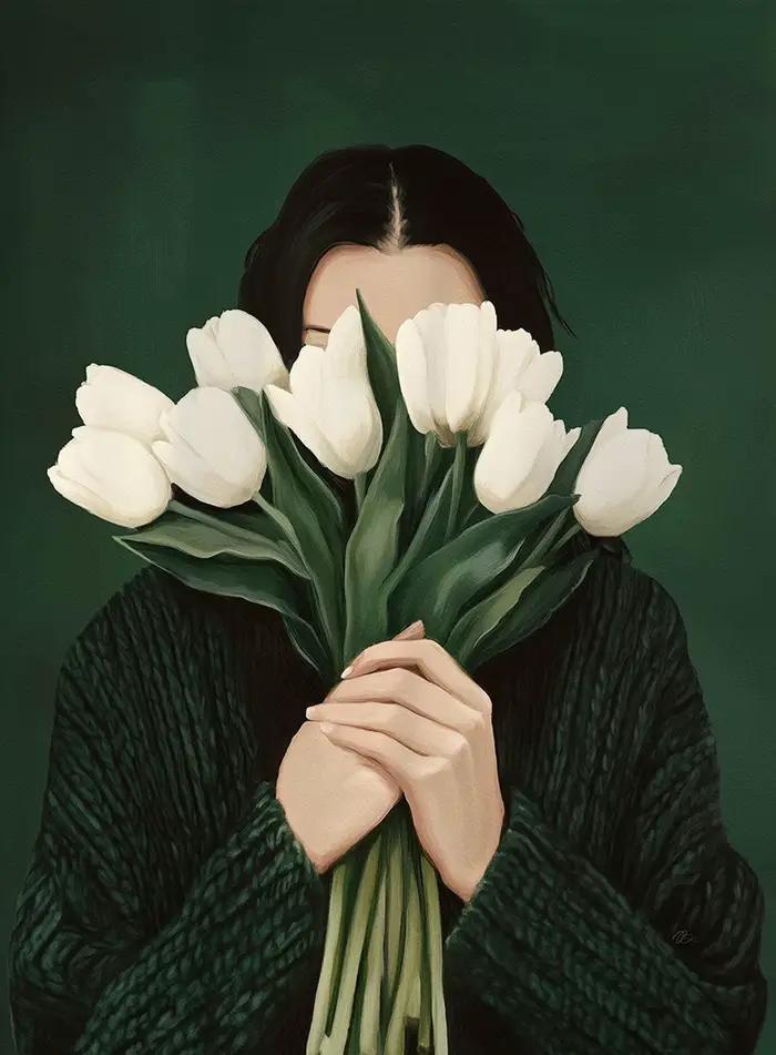 Affiche minimaliste abstraite pour femme, toile d'art mural avec Portrait de fleur, peinture imprimé