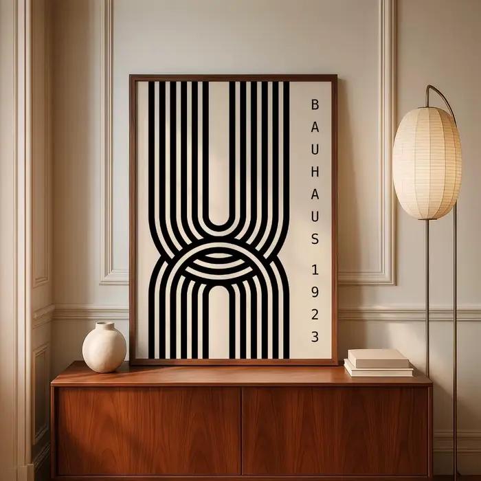 Affiche d'impression Bauhaus noire sans cadre, art géométrique minimaliste moderne du milieu du sièc