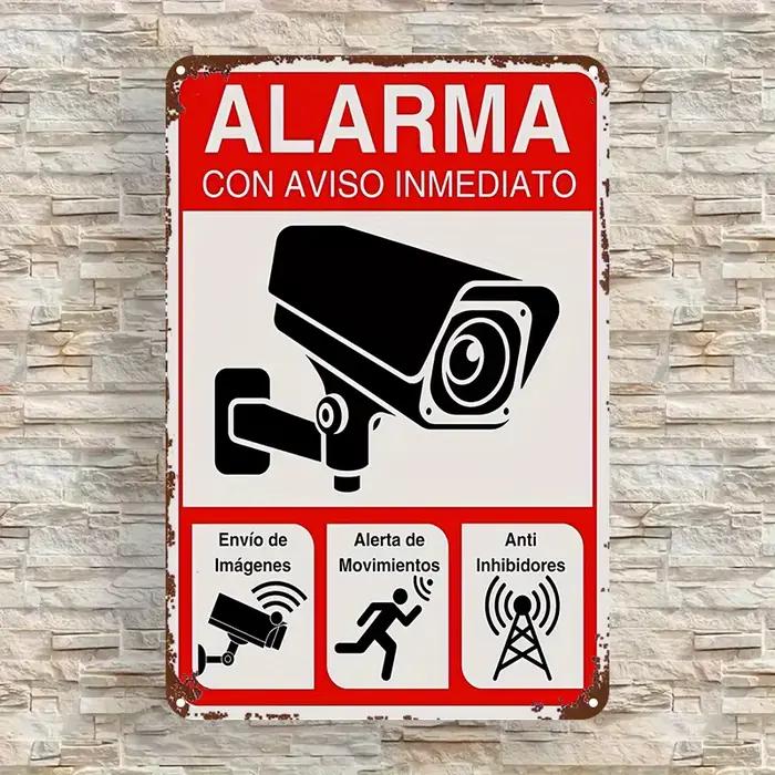 Panneau d'alarme de caméra de sécurité-plaque de surveillance de texte espagnol (ALARMA CON AVISO IN