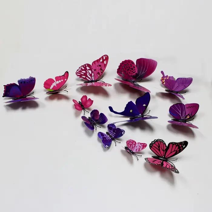 Autocollants papillons 3D, 12 pièces, art mural de chambre, décoration de maison, bricolage