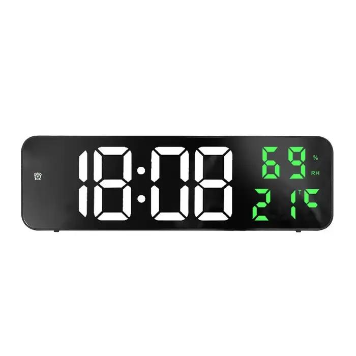Horloge murale numérique à grand écran LED, réveil électronique pour la maison, grand miroir, plug-i
