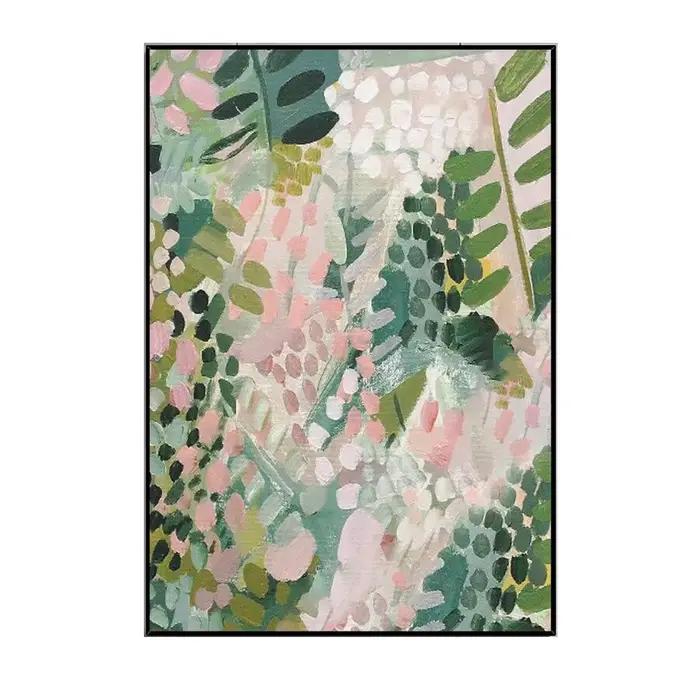 Grand toile florale verte abstraite, peinture à l'huile texturée, décor mural Boho moderne pour salo