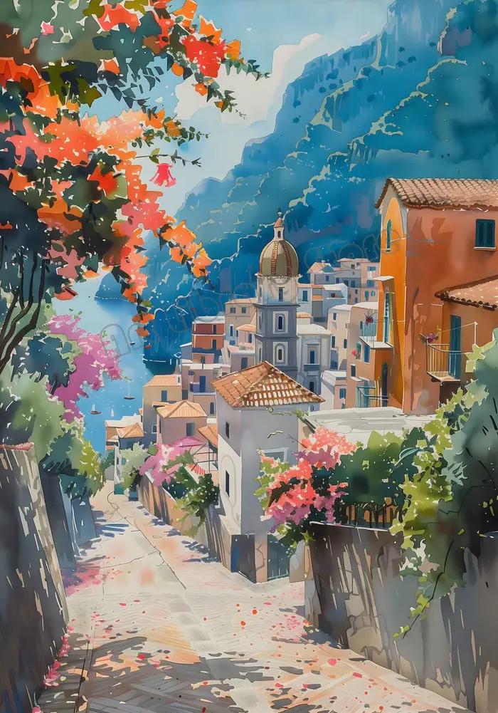 Peinture sur toile 2D, affiche de paysage rétro d'Europe, de Paris, d'Édimbourg, de la côte d'Amalfi
