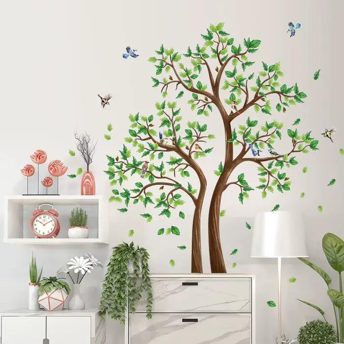 Autocollant mural arbre vert 3d pour salon, décoration de la maison, autocollant mural amovible pour
