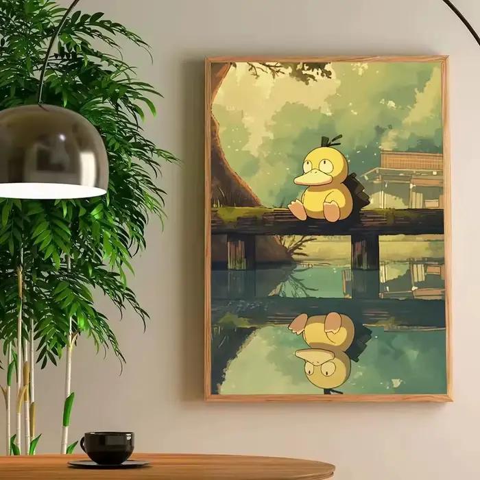 Affiches classiques Pokemon de dessin animé japonais, peinture sur toile de canard mignon et drôle, 