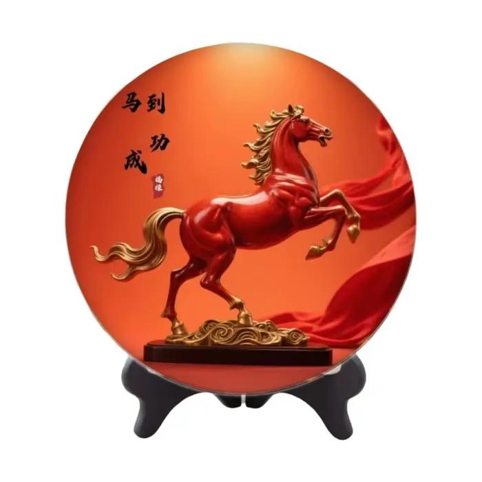 Peintures décoratives de l'année du cheval, ornement rond porte-bonheur, ornement de bureau amusant 