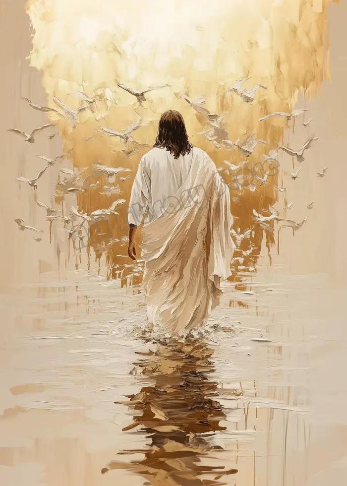 1 toile sans cadre, peinture sur toile moderne nordique, Jésus-Christ marchant sur l'eau, décoration