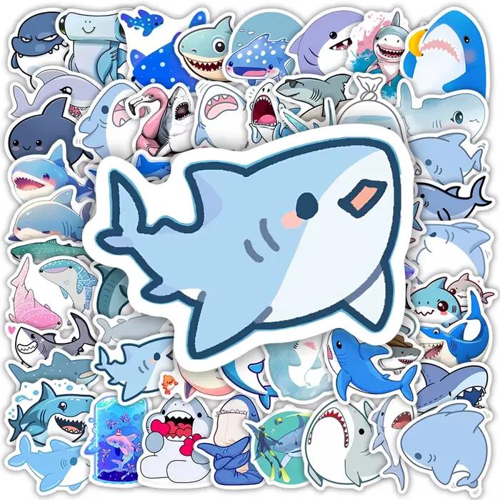 Autocollant décoratif en vinyle imperméable motif requin de dessin animé mignon pour scrapbooking, j