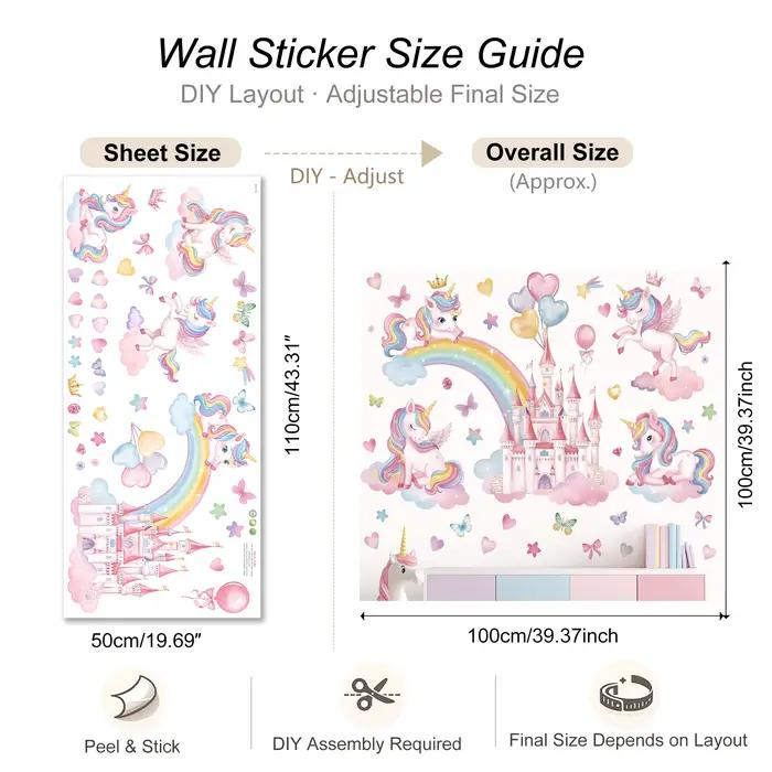 Autocollant mural Château Licorne pour chambre d'enfant, autocollant mural arc-en-ciel pour chambre 