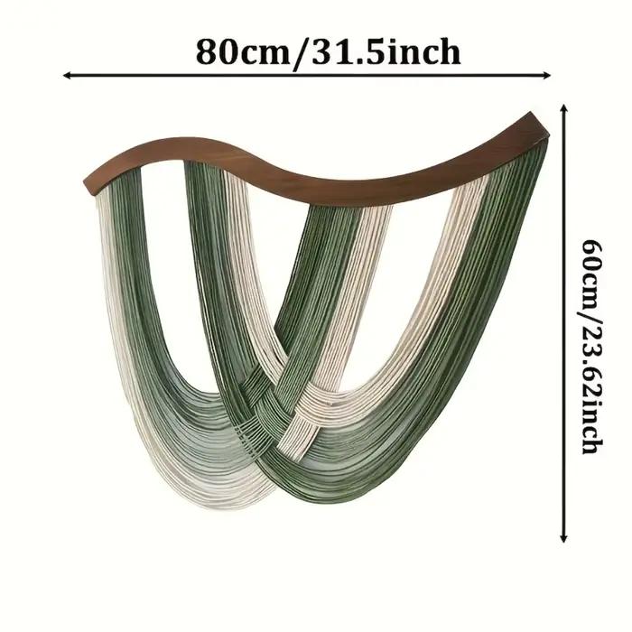 Décoration murale en macramé, arche en bois, grande tapisserie tissée bohème avec des pompons vert b