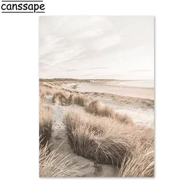 Beige Reed Pampa Toile Peinture, AMP Bridge Bike Wall Art, Sea Sand Beach Print, Manage Nordic Art P