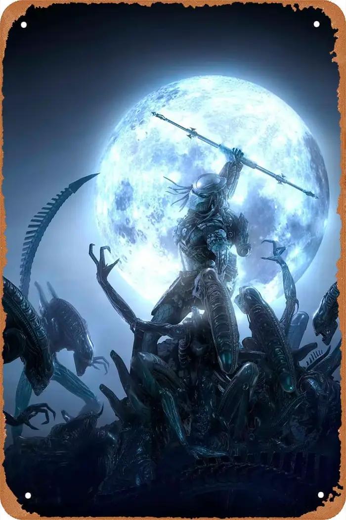 Alien contre Affiche de film Predator, logo rétro en étain, panneau métallique rétro, adapté aux caf