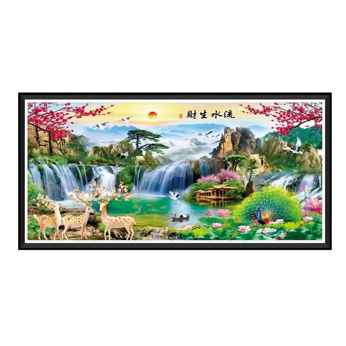 Peinture de paysage de paon d'élan, toile imprimée, bricolage, point de croix, Kits complets, ensemb