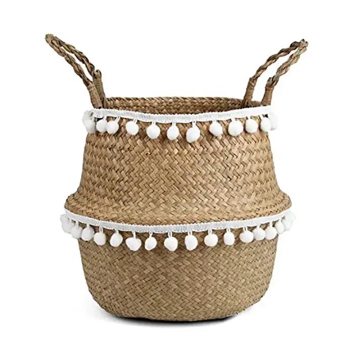 Paniers de rangement en bambou faits à la main, pliables, paille à linge, Patchwork, osier, rotin, j