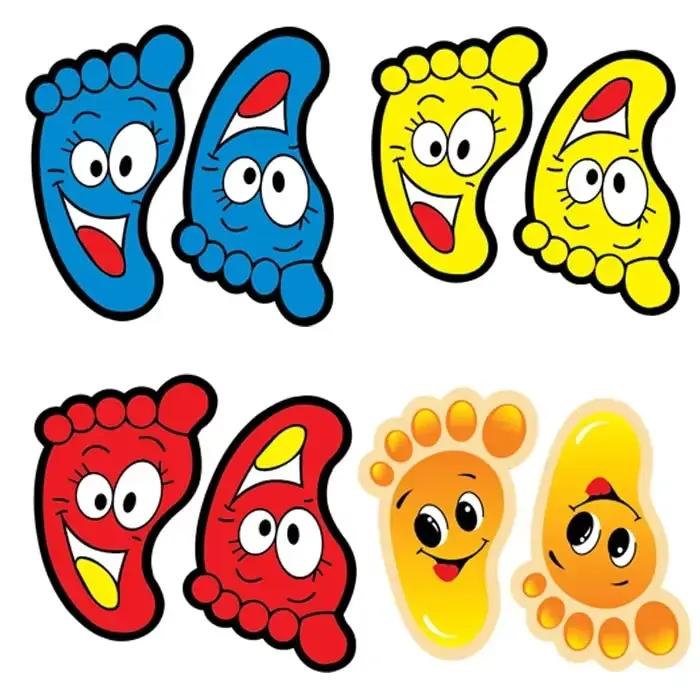 3 feuilles de petits pieds pour autocollant, chambre d'enfants, salle de bain, visage souriant imper