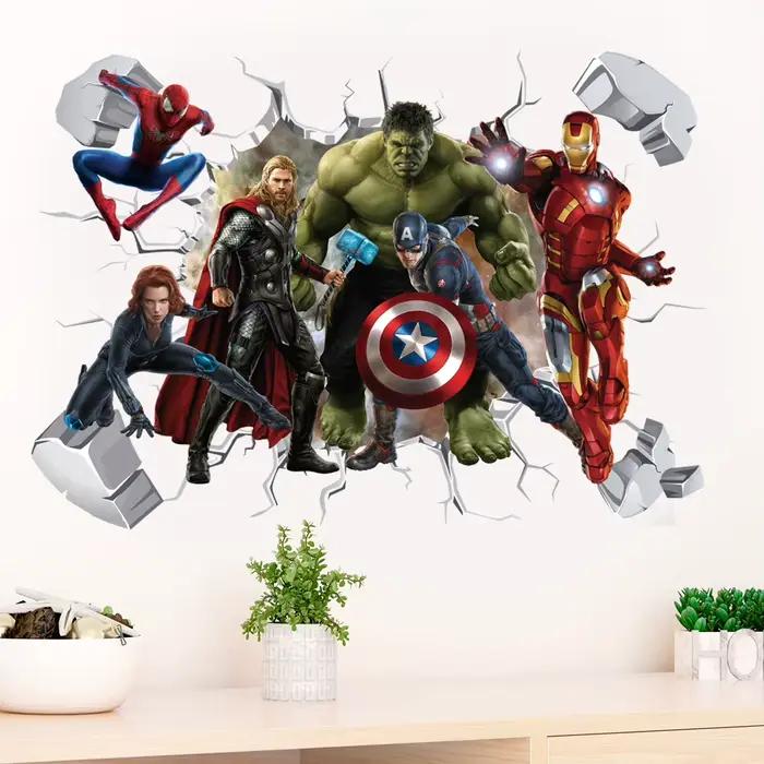 Autocollants muraux de dessin animé 3D Avengers Captain America, décorations de Super héros pour cha