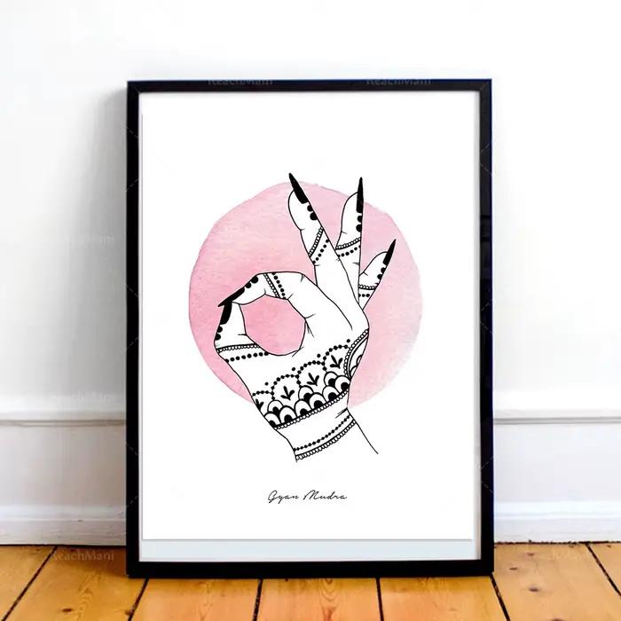 Mudras de Yoga henné pour mains, impression d'art