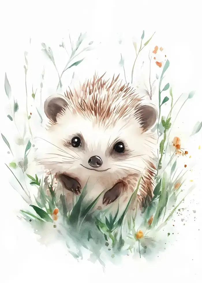 Affiches d'herbe de bébé animaux mignons dans le terrain, imprimés aquarelle, peinture sur toile, im