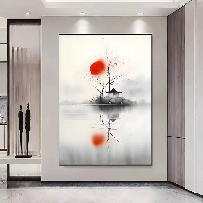 Affiche simple de peinture à l'encre de paysage, affiches HD auto-adhésives imperméables, idéales po