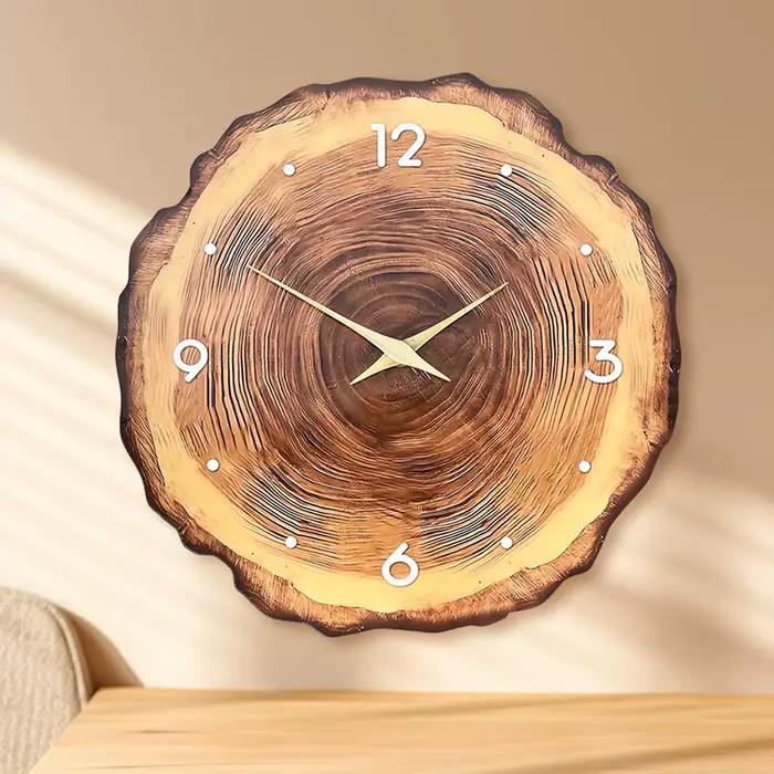Horloge Murale Silays euse avec Anneau en Bois Massif, Modèle de Texture, Pointeur, Section Plate, 1