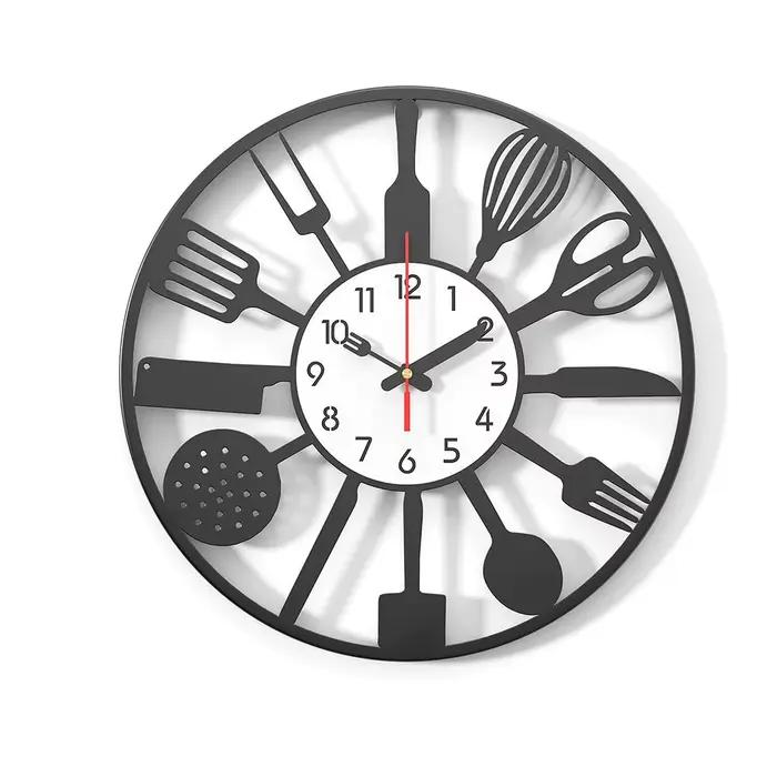 Horloge murale de cuisine de 15,8 pouces, horloge silencieuse créative en fer sans tic-tac, design u