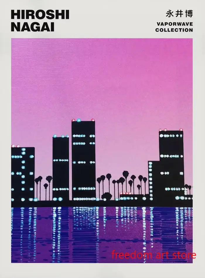 Affiches d'art de plage Vaporwave, Illustrations Hiroshi Nagai japonaises Vintage des années 80, pei