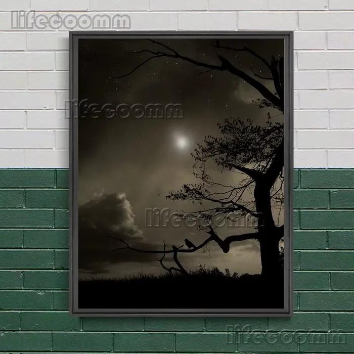 Nuits silencieuses et forêt effrayante, peinture sur toile d'art mural gothique, esthétique sombre d