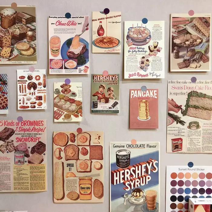 Kit de Collage esthétique mural rétro de pain gastronomique, 13 feuilles d'images, affiches décorati